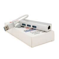 Контролер USB 3.0 to Ethernet VEGGIEG U3-3U-S - Мережевий адаптер 10/100Mbps з проводом, RTL-8152B+FE2.2S + 3 порти USB3.0, White, Metal, Blister-Box