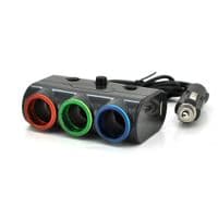Автомобильный разветлитель Olesson на 3 гнезда + 2 х USB, 500 mA, з кабелем, Black (1523)