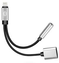 Переходник 2 в 1 Y026 Lighting(M) =&amp;gt;Lighting(F) + Jack 3.5mm(F), 5см, Black / Silver, Box