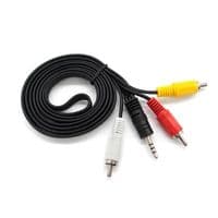 Кабель DC3.5 (папа) =&amp;gt; 3хRCA (папа), GOLD Jack, длина Jack 18мм, CU, круглый, Black, 1,5 м, (Пакет) Q500