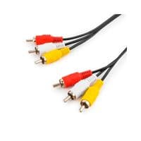 Кабель Audio-Video 3хRCA (папа) =&amp;gt; 3хRCA (папа), GOLD connector, CU, круглый, Black, 1,5 м, (Пакет) Q500
