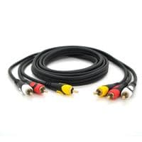 Кабель Audio-Video 3хRCA (тато) =&amp;gt; 3хRCA (тато), GOLD connector, CU, круглий, чорний, 5,0 м, (Пакет) Преміум