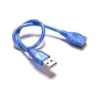 Удлинитель USB 2.0 AM / AF, 0.3m, прозрачный синий Q500