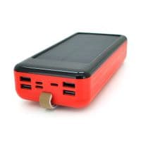 Power bank KKD-6W 60000 mAh Solar, ліхтарик, Вхід: 5V / 2.1A(MicroUSB, TypeC, Lightning), Вихід: 5V / 2.1A(4xUSB), пластик, Червоний, BOX