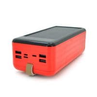 Power bank KKD-10W 100000 mAh Solar, ліхтарик, Input: 5V / 2.1A(MicroUSB, TypeC, Lightning), Output: 5V / 2.1A(4xUSB), пластик, Red, BOX