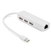 Хаб-конвертор Type-C to Ethernet Сетевой адаптер 10 / 100Mbps с проводом + 3 порта USB2.0, White, Blister-Box
