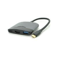 Хаб Type-C(тато) пластиковий, HDMI(мама)+USB3.0(мама)+PD(мама), 23cm, Black