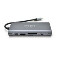 Хаб-конвертор VEGGIEG TC10-U Type-C (тато) на Type-C (мама) + USB3.0 * 3 (мама) + HDMI (мама) + VGA (мама) + SD / TF + RJ45, 10 см, Silver , Box
