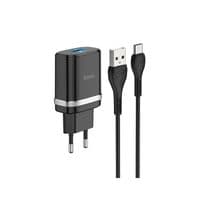 МЗП 1USB Hoco C12Q Black (3A) + кабель USB Type-C