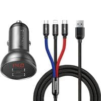 АЗУ 2USB Baseus Digital Display (4.8A) + USB Cable 3in1 1.2m (TZCCBX-0G) Grey