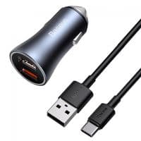АЗУ 1USB + Type-C Baseus Golden Contactor Pro 40W (TZCCJD-0G) Dark Grey + Cable USB to Type-C 1m