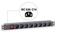 Блок розеток (8xSchuko), выключатель, 1U, C14, без элю KD-PDU-GM-1U-P8-C14