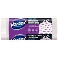 Мусорные пакеты Vortex с затяжкой белые 40 л 20 шт. (4823071640434)