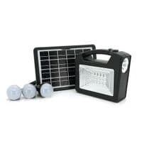 Переносний ліхтар GD-103+ Solar, 1+1 режим, 1+15Led, вбудований акум-Powerbank 10000mAh, 2USB, 3 лампочки 3W, USB вихід, Black, Box