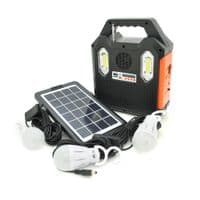 Переносний ліхтар RT903BT + Solar, 1 режим + сигнал SOS, Радіо + Bluetooth колонка, вбудований аккум, 3 лампочки 3W, Black / Orange