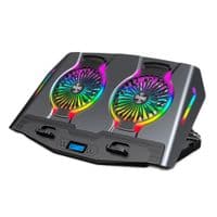 Підставка під ноутбук IceCoorel N10, 10-18&quot;, 2*125mm 1400&plusmn;10% RPM, корпус пластик+алюміній, 2xUSB 2.0 + LCD display, 461x298x52mm, RGB, Box Q48