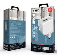 Набор 2 в 1 СЗУ With Iphone Cable 110-240V MY-A203, 2 x USB, 5V / 12W, Output: 5V / 2.4A, White, Blister- box