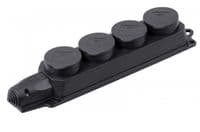 Колодка PiPo PP/SP-4/44/16B, 16А, 220-240В, IP44, із заглушкою, із заземленням 4 гнізда, каучук, чорний