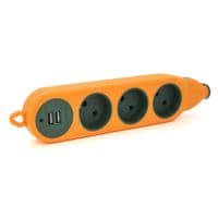 Колодка для подовжувача 3 гнізда+2USB без заземлення 16A 220V, Orange, Q100