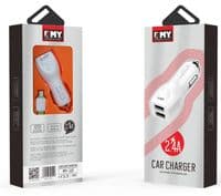 Набор 2 в 1 АЗУ With Iphone Cable DC12-24V MY-112, 2 x USB, 5V / 12W, Output: 5V / 2.4A, White, Blister- box, Q25