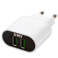 Набор 2 в 1 CЗУ With Iphone Cable 110-240V MY-220, 2 x USB, 5V / 12W, Output: 5V / 2.4A, White, Blister- box