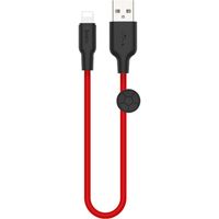Кабель HOCO X21 Plus USB to iP 2.4A, 0.25м, силікон, силіконові роз'єми, чорний+червоний