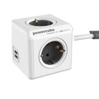 Сетевой удлинитель Allocacoc PowerCube Extended с заземлением 4 розетки 2 USB 1.5 м, серый