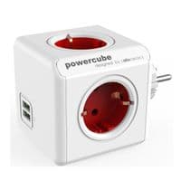 Сетевой разветвитель Allocacoc PowerCube Original с заземлением 4 розетки 2 USB, красный