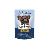 Вологий корм для собак Club 4 Paws Selection Плюс Шматочки з лососем та макрелью в соусі 85 г (4820215368056)