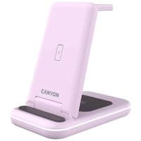 CANYON WS-304,  Foldable  3in1 Wireless charger, with touch button for Running water light, Input 9V/2A,  12V/1.5AOutput 15W/10W/7.5W/5W, Type c to USB-A cable length 1.2m, with QC18W EU plug,132.51*75*28.58mm, 0.168Kg, Iced Pink