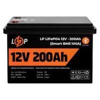 Аккумулятор LP LiFePO4 12V (12,8V) - 200 Ah (2560Wh) (Smart BMS 100А) с BT пластик для ИБП