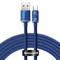 Кабель Baseus Crystal Shine USB 2.0 to Type-C 100W 2M Синий (CAJY000503)