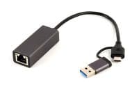 Гигабитный сетевой адаптер USB type-A/type-C (комбо коннектор), серый