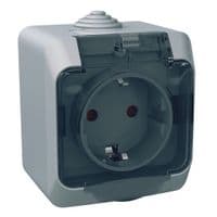 Розетка Schneider Electric CEDAR 2К+С зі шторками та прозорою кришкою серая IP44 (WDE000643)
