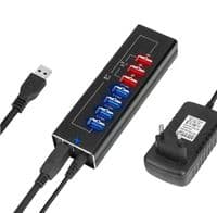 Хаб USB Dynamode 7 портов USB 3.0 - 4*USB3.0 передача данных +3*2,4А зарядка, с БП 3А/12В, метал черн