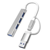 Хаб Dynamode USB Type-C/Type-A to 1х USB3.0, 3x USB 2.0, метал, серебристый