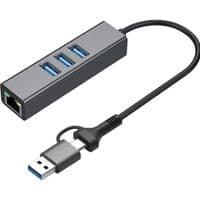 Адаптер Dynamode USB 3.0 Type-C/Type-A - RJ45 Gigabit Lan, 3*USB 3.0-порти, з каб.13 см, темно-серый