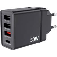 Настенное 4-портовое зарядное устройство Verbatim USB 30 Вт PD 3.0 и QC 3.0 с фиксированной вилкой EC (черный)