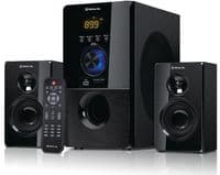 Колонки 2.1 REAL-EL M-555 Black, сателиты 2 x 12.5 Вт, сабвуфер 30 Вт, МДФ, Bluetooth, FM-тюнер, USB/SD, дисплей, питание от сети 220V, управление спереди + пульт ДУ