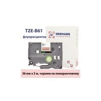 Лента для принтера UKRMARK B-Fc-TB61P-BK/OR, аналог TZeB61, флуорисцентная, 36мм х 8м, black on orange (CTZB61)