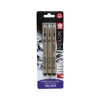 Лайнер Sakura Набор Pigma Micron 2 шт (0.1/0.5) + 1 линер-кисть Pigma Brush Черный, в блистере (8712079441685)