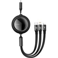 Кабель USB-C Bright Mirror, выдвижной, 3 в 1 (Micro USB+Lightning+Type-C), 100 Вт (1,2 м), Черный Baseus