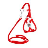Шлей для собак WAUDOG Glamour с поводком круглый Д 6 мм А 26-46 см В 30-50 см красный (34013)