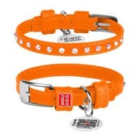 Ошейник для животных WAUDOG Glamour с QR-паспортом со стразами М Ш 20 мм Д 30-39 см оранжевый (32784)