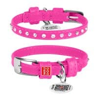 Ошейник для животных WAUDOG Glamour с QR-паспортом со стразами XXS2 Ш 9 мм Д 19-25 см розовый (32527)