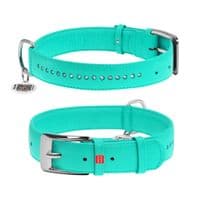 Ошейник для животных WAUDOG Glamour с QR-паспортом, двойной Ш 35 мм Д 46-60 см ментоловый (388213)