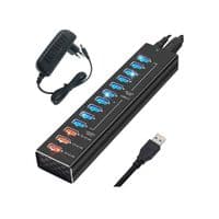 Хаб USB Dynamode 13 портів USB 3.0 -10*USB3.0 передача даних +3*2,4А зарядка, з БП 3А/12В, метал чор