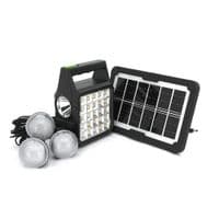 Переносний ліхтар GD-105+ Solar, 1+1 режим, вбудований акум-Powerbank 10000mAh, 2USB, 3 лампочки 3W, USB вихід, Black, Box
