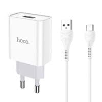 Набор СЗУ 110-240V HOCO C81A 1xUSB+ кабель Type-C, 2.1A, кабель 1м, White, Blister