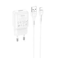 Набор СЗУ 110-240V HOCO C96A+ кабель Lighting, 1xUSB, 2.1A, кабель 1м, White, Blister